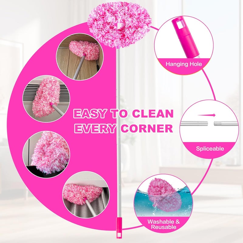 Heonay Ceiling Fan Cleaner Duster Reusable Microfiber Ceiling Fan Blade Cleaner Removable Duster with Extension Pole Adjusts 13 to 49.7 Inch for Cleaning Walls Furniture Door Window Top (Rosy White) - Image 3